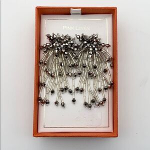 NWT Pink Linen Silver Dangle‎ cocktail Earrings Sparkle holiday wedding beaded